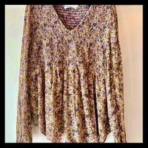 Sonoma Multicolor Floral Smocked V-Neck Blouse